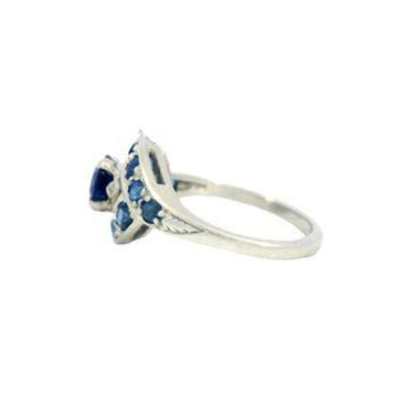 Art Deco Blue Sapphire Thai No Heat Halo Ring 14K White Gold