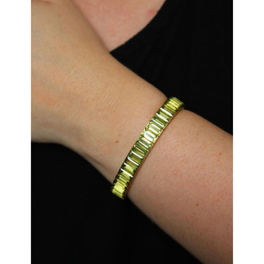 18K Emerald Cut Bracelet Peridot Straight Line Tennis Bracelet 18K Gold ~26ctw