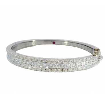 Roberto Coin Cento Collection 18K White Gold and Diamond Thin Bangle Bracelet