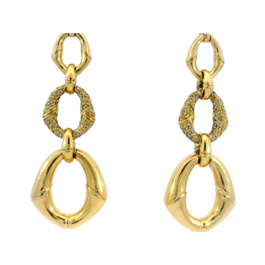 Rare Gucci Bamboo Collection Diamond Drop Earrings in 18 Karat Yellow Gold