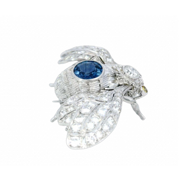 Vintage Platinum Bee Brooch Pin with Sapphire and Diamonds