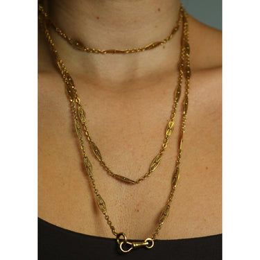 Art Nouveau Long Chain With Dog Clasp 18K Yellow Gold 60" in Length