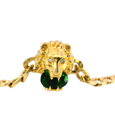 Gucci Lion Curb Chain Bracelet with Chrome Diopside Made 18 Karat Yellow Gold