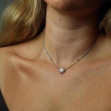 Diamond Starburst Pendant Necklace 18K White Gold  ~1.0ctw