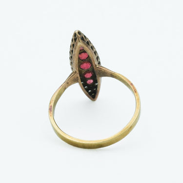 Antique Victorian Spinel and Diamond Navette Ring in 10 Karat Gold