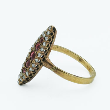 Antique Victorian Spinel and Diamond Navette Ring in 10 Karat Gold