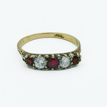 Victorian Diamond and Ruby Five Stone Stackable Ring in 18 Karat Yellow Gold