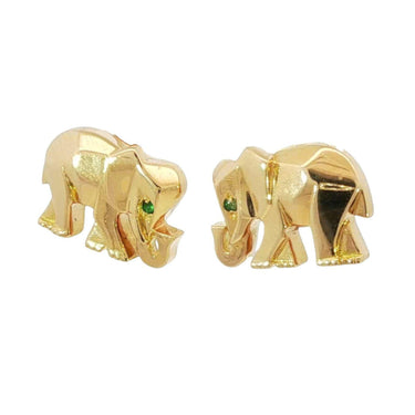 Cartier Elephant Stud Earrings Emerald Eyes 18K Yellow Gold