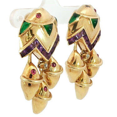 Estate 18K Fish Earrings Yellow Gold Clip-ons 1970s Designer Style