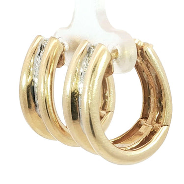 Vintage Diamond Huggie Hoop Earrings 14K Yellow Gold ~0.44ctw