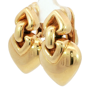 Bulgari Doppio Cuore Earrings 18k Yellow Gold Heart Motif Dangle Earrings