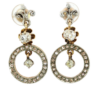 Edwardian Diamond Dangle Earrings Screw Backs 15K Platinum Topped ~1.13ctw