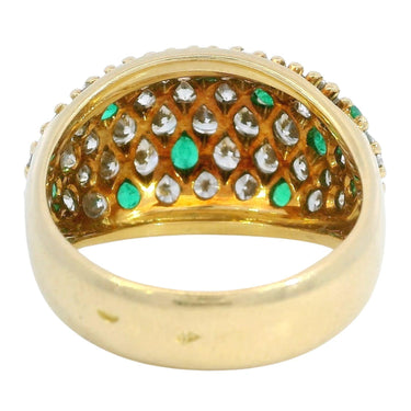 Vintage Pave Diamond Ring Emerald Accents French Made 18K Yellow Gold ~2.91ctw