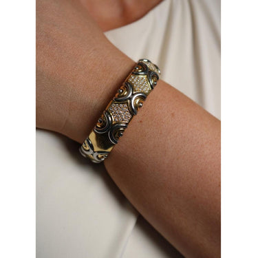 Vintage Italian 18K Diamond Cuff Bracelet Gold & Steel by Acciaio Foro ~1.87ctw