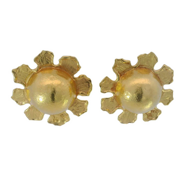 French Jean Mahie Sun Disc Clip On Earrings in 22kt Yellow Gold