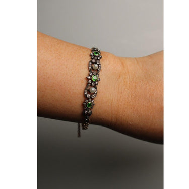 Victorian Demantoid Diamond Bracelet with Pearls 15kt Fit Size 6.5" ~1.5ctw