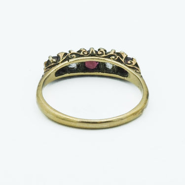 Victorian Diamond and Ruby Five Stone Stackable Ring in 18 Karat Yellow Gold