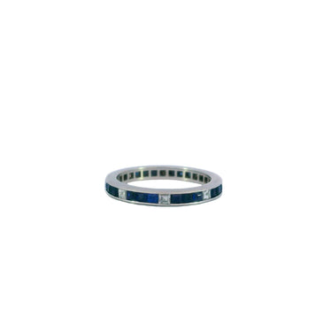 Vintage Platinum Eternity Band with Sapphire and Diamonds