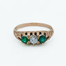 Victorian Three Stone Emerald and Diamond 10 Karat Rose Gold Ring