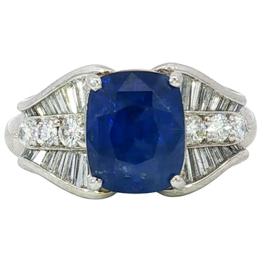 Estate Sapphire Diamond Cocktail Ring Royal Blue GIA Certified 6.03ctw