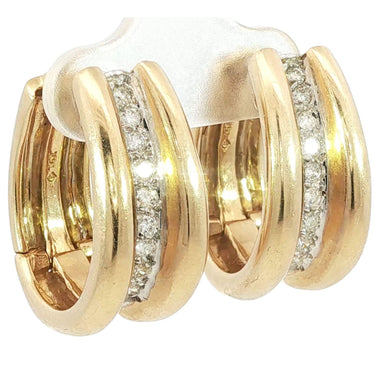 Vintage Diamond Huggie Hoop Earrings 14K Yellow Gold ~0.44ctw