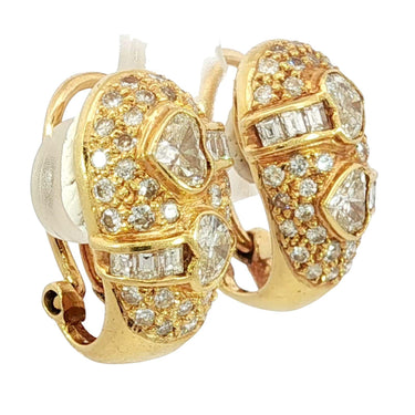 Vintage Diamond Huggie Hoop Earrings 18K Yellow Gold ~2.4ctw Clip-Ons