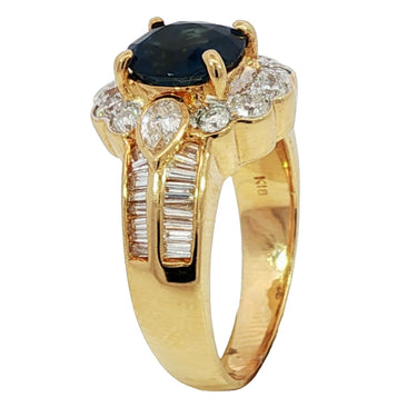 Estate Sapphire Diamond Cluster Ring 18K Yellow Gold Size 6.75 ~3.02ctw
