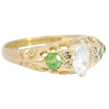 Victorian Demantoid Diamond Ring 18K Yellow Gold English ~0.7ctw