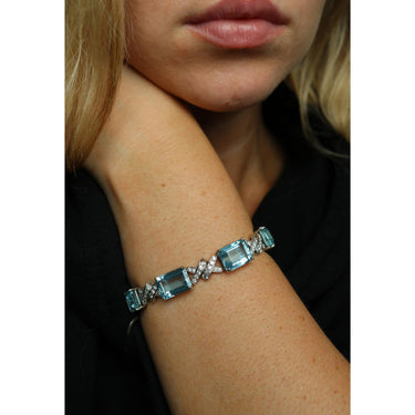 Art Deco Aquamarine Diamond Bracelet ~35.9ctw 14K White Gold