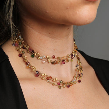 Marco Bicego 3 Strand Multi Gem Necklace 18K Gold Briolette Cut Paradise Design