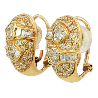 Vintage Diamond Huggie Hoop Earrings 18K Yellow Gold ~2.4ctw Clip-Ons