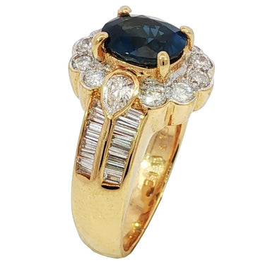 Estate Sapphire Diamond Cluster Ring 18K Yellow Gold Size 6.75 ~3.02ctw