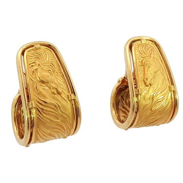 Carrera y Carrera Horse Motif Hoop Earrings 18K Yellow Gold With Box