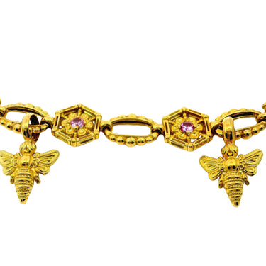 Konstantino Pink Sapphire Bee Charm Link Bracelet in 18 Karat Yellow Gold