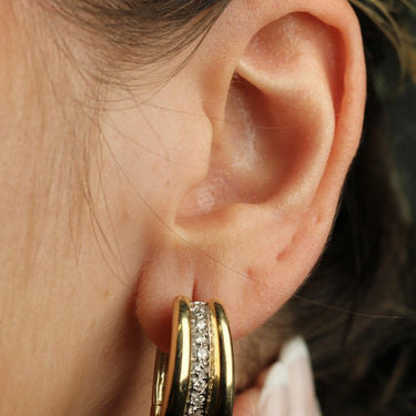 Vintage Diamond Huggie Hoop Earrings 14K Yellow Gold ~0.44ctw