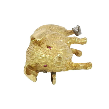 Vintage 18K Pig Pendant Diamond Yellow Gold