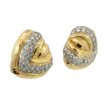 Estate Diamond Heart Earrings Clip-Ons 18K White and Yellow Gold ~2.86ctw