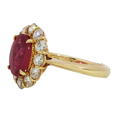 18K Ruby Diamond Halo Ring Estate Yellow Gold Size 6 ~2.59ctw