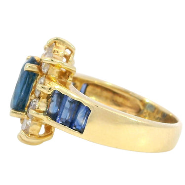 Estate Sapphire Diamond Cluster Ring 18K Yellow Gold ~3.77ctw