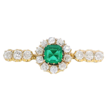 Victorian 18K Diamond Brooch Synthetic Emerald Yellow Gold ~3.64ctw