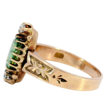 Victorian Demantoid Diamond Three Stone Ring 14K Rose Gold ~1.31ctw