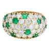 Vintage Pave Diamond Ring Emerald Accents French Made 18K Yellow Gold ~2.91ctw