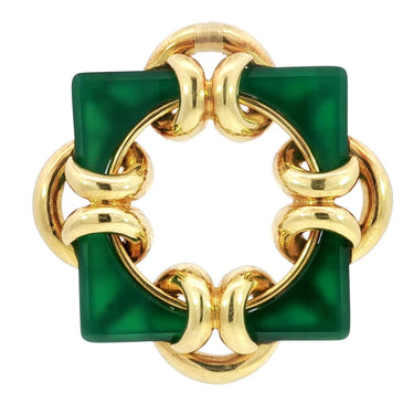 Tiffany & Co. 18K Pendant Geometric Green Stone Pendant brooch Yellow Gold