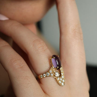 Bvlgari Elisia Ring Amethyst Diamonds 18K Yellow Gold Size 6