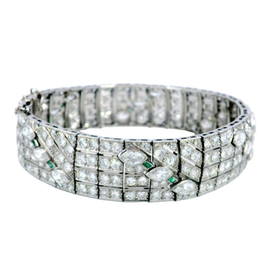 Art Deco Circa 1920 Diamond and Emerald Platinum Straight Line Bracelet