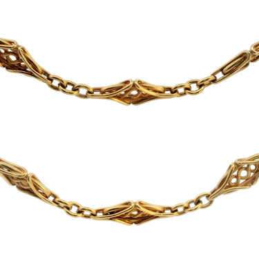 French Art Nouveau Fancy Chain Link Necklace 34 Inches in 18 Karat Yellow Gold