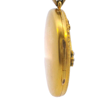 Victorian Pearl Locket With Blue Enamel in 18K Yellow Gold