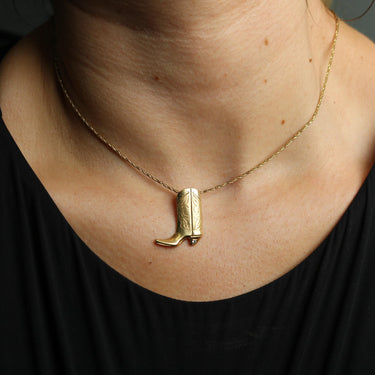 Cowgirl Boot Charm Pendant 14K Yellow Gold Diamond Heel