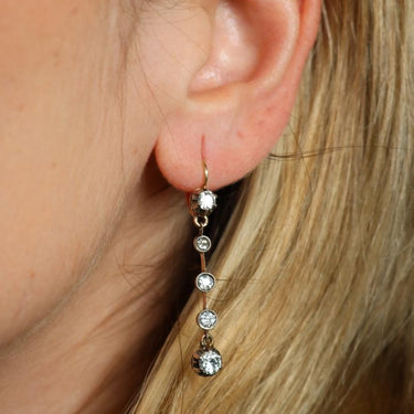 Victorian Diamond Drop Earrings 18K Silver Topped ~2.24ctw