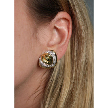 Estate Diamond Heart Earrings Clip-Ons 18K White and Yellow Gold ~2.86ctw